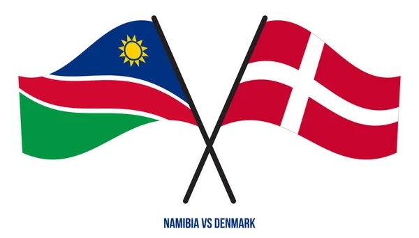Namíbia Dinamarca Bandeiras Cruzadas Acenando Estilo Plano Proporção Oficial Cores — Vetor de Stock
