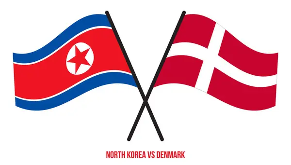Severní Korea Dánsko Vlajky Překročil Mává Plochým Stylem Oficiální Podíl — Stockový vektor