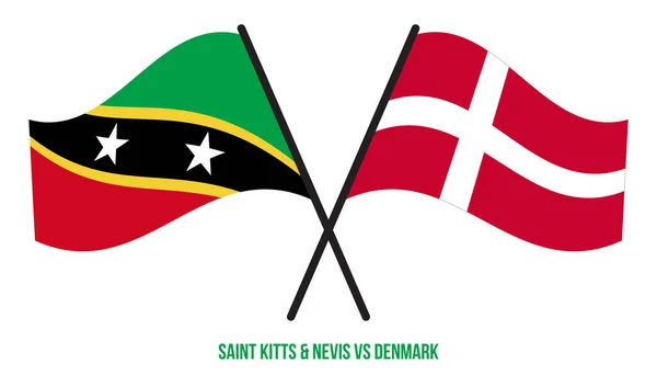 San Cristóbal Nieves Dinamarca Banderas Cruzadas Ondeando Estilo Plano Proporción — Archivo Imágenes Vectoriales