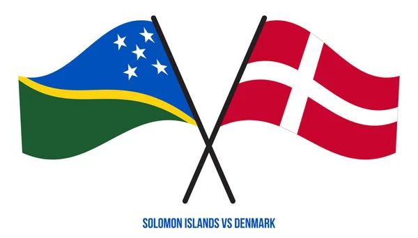所罗门群岛和丹麦国旗交叉飘扬的扁平风格 官方比例 正确的颜色 — 图库矢量图片