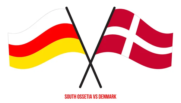 Banderas Osetia Del Sur Dinamarca Cruzadas Ondeando Estilo Plano Proporción — Archivo Imágenes Vectoriales