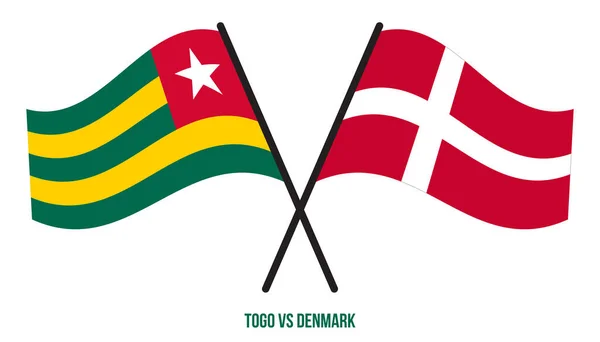 Togo Dinamarca Banderas Cruzadas Ondeando Estilo Plano Proporción Oficial Colores — Archivo Imágenes Vectoriales