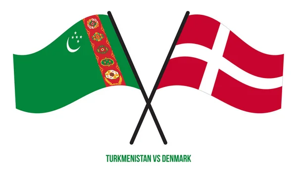 Turkmenistán Dánsko Vlajky Kříž Vlnění Plochý Styl Oficiální Podíl Opravit — Stockový vektor