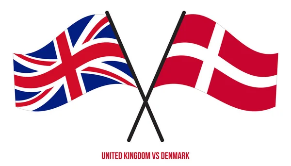 Флаги Великобритании Дании Пересекли Помахали Плоским Стилем Официальная Доля Правильные — стоковый вектор