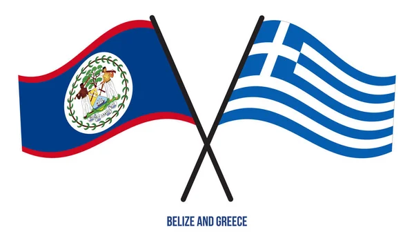 Belize Greece Flags Crossed Waving Flat Style Official Proportion Correct — Stock Vector