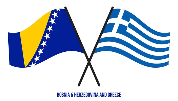 Bosnia Herzegovina Grecia Banderas Cruzadas Ondeando Estilo Plano Proporción Oficial — Vector de stock