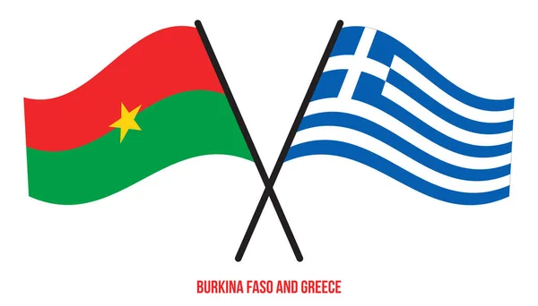 Burkina Faso Grecia Banderas Cruzadas Ondeando Estilo Plano Proporción Oficial — Vector de stock