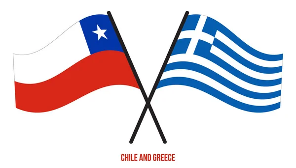 Banderas Chile Grecia Cruzadas Ondeando Estilo Plano Proporción Oficial Colores — Vector de stock