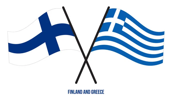 Banderas Finlandia Grecia Cruzadas Ondeando Estilo Plano Proporción Oficial Colores — Vector de stock