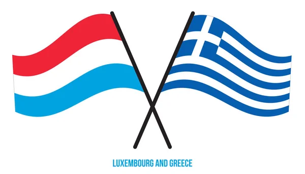 Banderas Luxemburgo Grecia Cruzadas Ondeando Estilo Plano Proporción Oficial Colores — Vector de stock