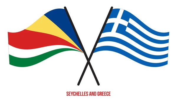 Seychelles Grecia Banderas Cruzadas Ondeando Estilo Plano Proporción Oficial Colores — Vector de stock