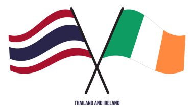 Tayland ve İrlanda bayrakları çapraz ve dalgalı düz stil. Resmi Orantı. Renkleri Düzelt.
