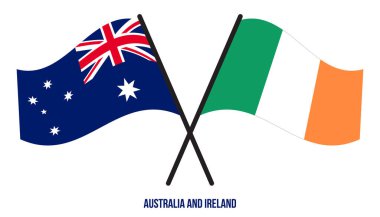 Avustralya ve İrlanda Bayrakları Çapraz ve Dalgalı Düz Stil. Resmi Orantı. Renkleri Düzelt.