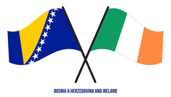 Bosnia Herzegovina Ireland Flags Crossing Waving Flat Style 약자이다 공식적 — 스톡 벡터