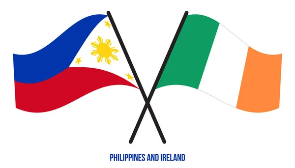 Filipinas Irlanda Banderas Cruzadas Ondeando Estilo Plano Proporción Oficial Colores — Archivo Imágenes Vectoriales