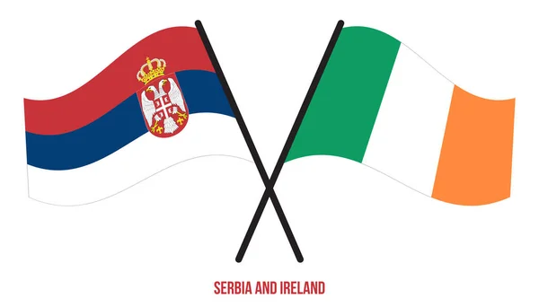 Serbia Ireland Flags Crossed Waving Flat Style Official Proportion Correct — Stock Vector