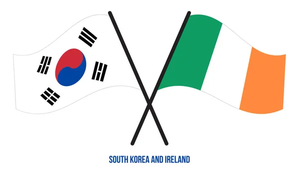 Coreia Sul Irlanda Bandeiras Cruzadas Acenando Estilo Plano Proporção Oficial — Vetor de Stock