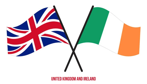 United Kingdom Ireland Flags Crossed Waving Flat Style Official Proportion — Stock Vector