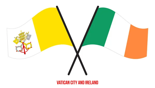 Vatikanens Och Irlands Flaggor Korsade Och Vinkade Platt Stil Officiell — Stock vektor