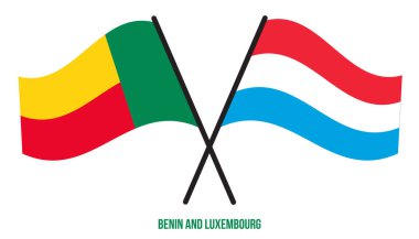 Benin ve Lüksemburg Bayrakları Çarpıştı ve Sallanan Düz Stil. Resmi Orantı. Renkleri Düzelt.