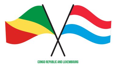 Kongo Cumhuriyeti ve Lüksemburg Bayrakları Çapraz ve Sallanan Düz Stil. Resmi Orantı. Renkleri Düzelt.