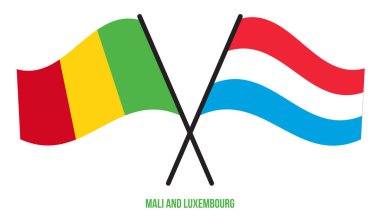 Mali ve Lüksemburg Bayrakları Çapraz ve Sallanan Düz Stil. Resmi Orantı. Renkleri Düzelt.
