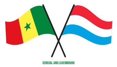 Senegal ve Lüksemburg Bayrakları Çapraz ve Sallanan Düz Stil. Resmi Orantı. Renkleri Düzelt.