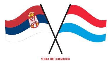 Sırbistan ve Lüksemburg Bayrakları Geçildi ve Sallanan Düz Stil. Resmi Orantı. Renkleri Düzelt.