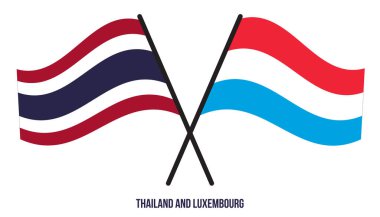 Tayland ve Lüksemburg Bayrakları Çapraz ve Sallanan Düz Stil. Resmi Orantı. Renkleri Düzelt.