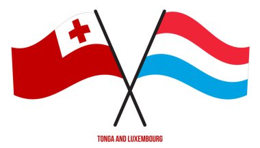 Tonga ve Lüksemburg Bayrakları Çarpıştı ve Sallanan Düz Stil. Resmi Orantı. Renkleri Düzelt.