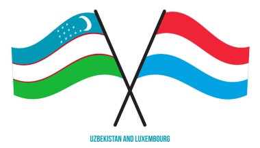 Özbekistan ve Lüksemburg Bayrakları Çapraz ve Sallanan Düz Stil. Resmi Orantı. Renkleri Düzelt.