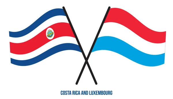 Costa Rica Luxemburg Vlaggen Gekruist Zwaaien Platte Stijl Officiële Proportie — Stockvector