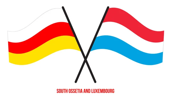 Osetia Del Sur Luxemburgo Banderas Cruzadas Ondeando Estilo Plano Proporción — Vector de stock