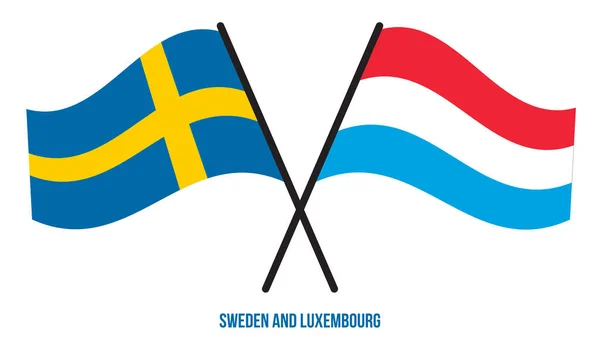 瑞典和卢森堡国旗交叉摇曳的平面风格 官方比例 正确的颜色 — 图库矢量图片