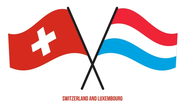 Bandeiras Suíça Luxemburgo Cruzadas Acenando Estilo Plano Proporção Oficial Cores — Vetor de Stock