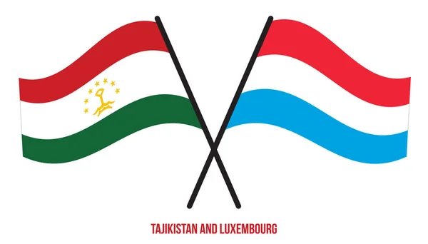 Tayikistán Luxemburgo Banderas Cruzadas Ondeando Estilo Plano Proporción Oficial Colores — Vector de stock