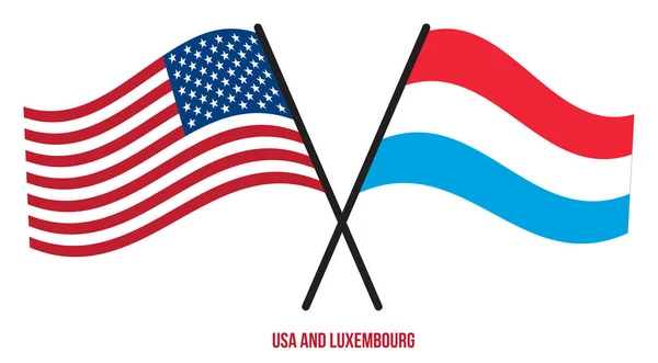 Usa Lucembursko Vlajky Křížil Vlnění Plochý Styl Oficiální Podíl Opravit — Stockový vektor