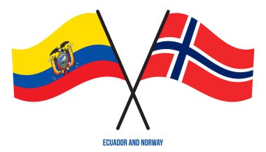 Ekvador ve Norveç Bayrakları Çapraz ve Sallanan Düz Tarz. Resmi Orantı. Renkleri Düzelt.