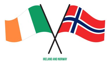 İrlanda ve Norveç Bayrakları Çapraz ve Dalgalı Düz Tarz. Resmi Orantı. Renkleri Düzelt.