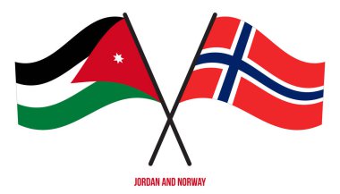 Ürdün ve Norveç Bayrakları Çapraz ve Sallanan Düz Stil. Resmi Orantı. Renkleri Düzelt.