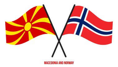 Makedonya ve Norveç Bayrakları Çapraz ve Dalgalı Düz Stil. Resmi Orantı. Renkleri Düzelt.