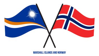 Marshall Adaları ve Norveç Bayrakları Çapraz ve Dalgalanan Düz Stil. Resmi Orantı. Renkleri Düzelt.
