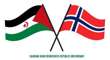 Sahrawi ve Norveç Bayrakları Çapraz ve Sallanan Düz Tarz. Resmi Orantı. Renkleri Düzelt.