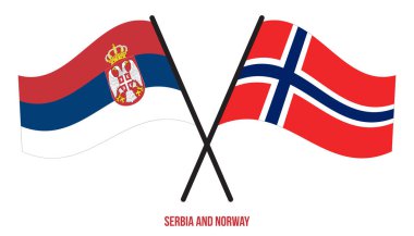 Sırbistan ve Norveç Bayrakları Geçildi ve Sallanan Düz Tarz. Resmi Orantı. Renkleri Düzelt.