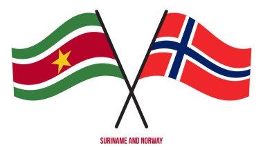 Surinam ve Norveç Bayrakları Çapraz ve Sallanan Düz Tarz. Resmi Orantı. Renkleri Düzelt.