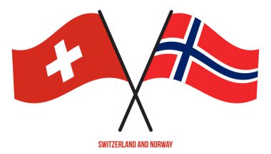 İsviçre ve Norveç Bayrakları Çapraz ve Dalgalı Düz Stil. Resmi Orantı. Renkleri Düzelt.