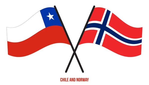智利和挪威国旗交叉摇曳的平坦风格 官方比例 正确的颜色 — 图库矢量图片