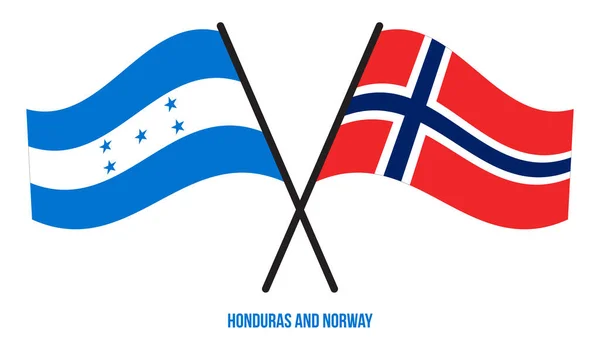 Honduras Noruega Bandeiras Cruzadas Acenando Estilo Plano Proporção Oficial Cores — Vetor de Stock