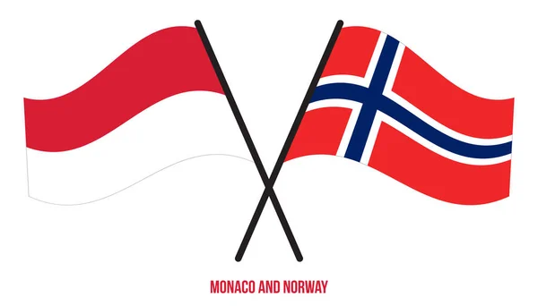 Monaco Noorwegen Vlaggen Gekruist Zwaaien Platte Stijl Officiële Proportie Juiste — Stockvector