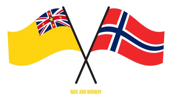 Bandeiras Niue Noruega Cruzadas Acenando Estilo Plano Proporção Oficial Cores — Vetor de Stock